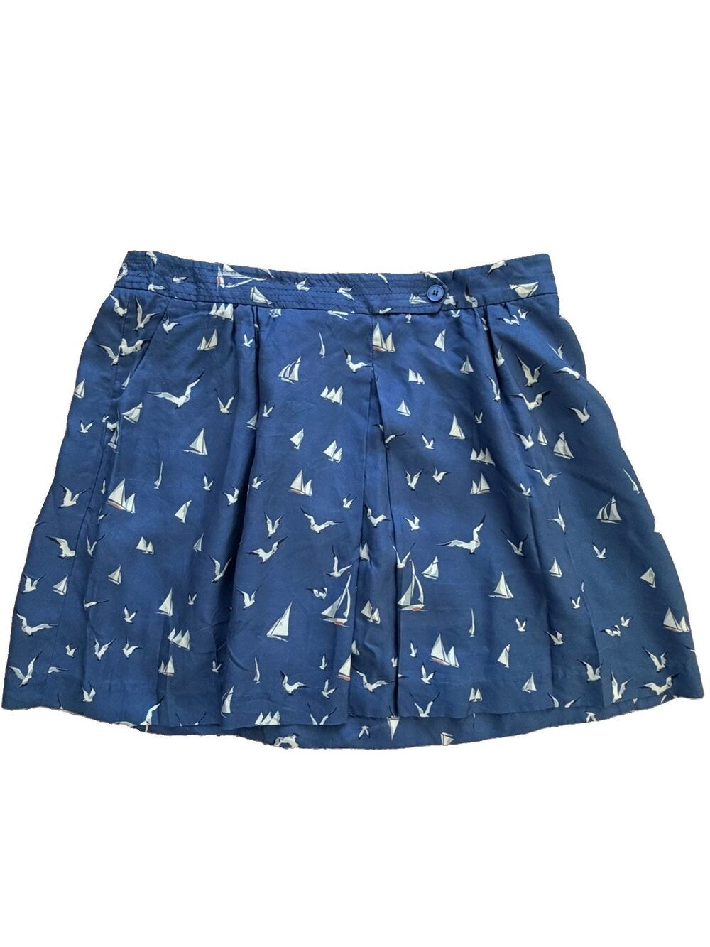 Stella MCCartney Blue 100% Silk Sailboat Print Skirt Pockets S VTG Designer